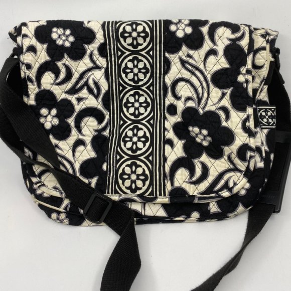VERA BRADLEY Black & White Floral Messenger Bag - Picture 2 of 10